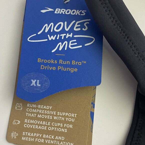Brooks Size XL Drive Plunge Run Sports Bra Black Compressive Mesh Strappy Back - Picture 8 of 10